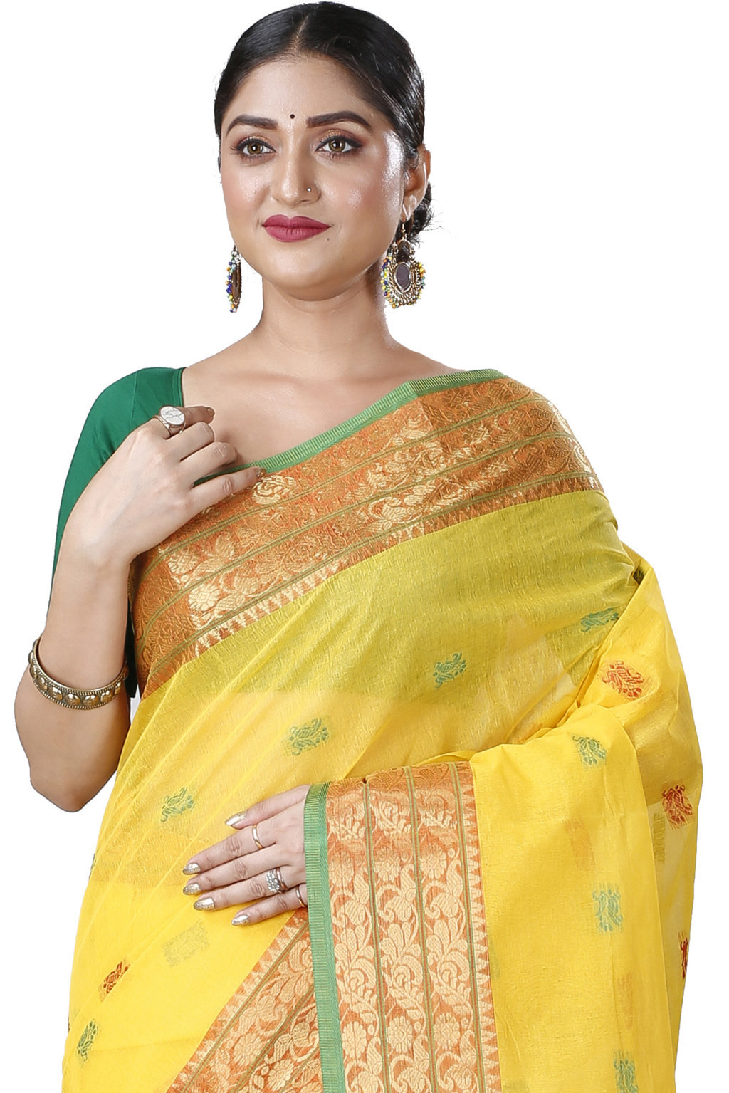 Yellow Pure Cotton Manjuri Tant Saree (1068)